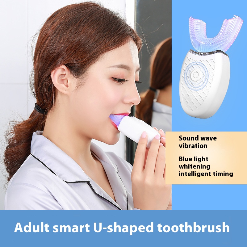 Teeth Whitening Kit - แปรงสีฟันไฟฟ้ารูปตัว U สําหรับผู้ใหญ่ - ชุดฟอกสีฟันขนแปรงนุ่ม ดูแลช่องปากพร้อมไทม์อัตโนมัติ