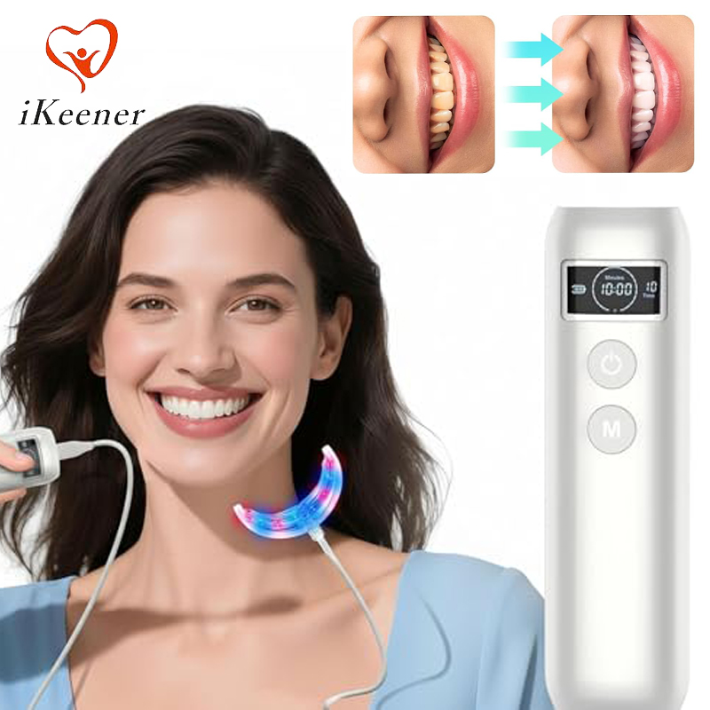 Teeth Whitening Kit - เครื่องเร่งฟอกสีฟัน 16 LED แสงสีแดงและสีน้ำเงิน พร้อมถาดใส่และตัวตั้งเวลา ช่วยฟื้นฟูสุขภาพเหงือก