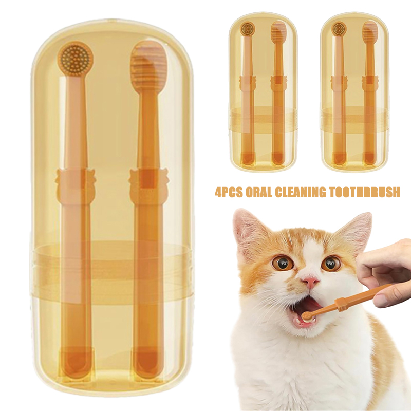 Teeth Whitening Kit - แปรงสีฟันซิลิโคนสำหรับสุนัขและแมว ชุดดูแลช่องปาก แปรงสีฟันลูกสุนัข ยาสีฟัน ชุดทำความสะอาดฟัน อุปกรณ์สำหรับสัตว์เลี้ยง