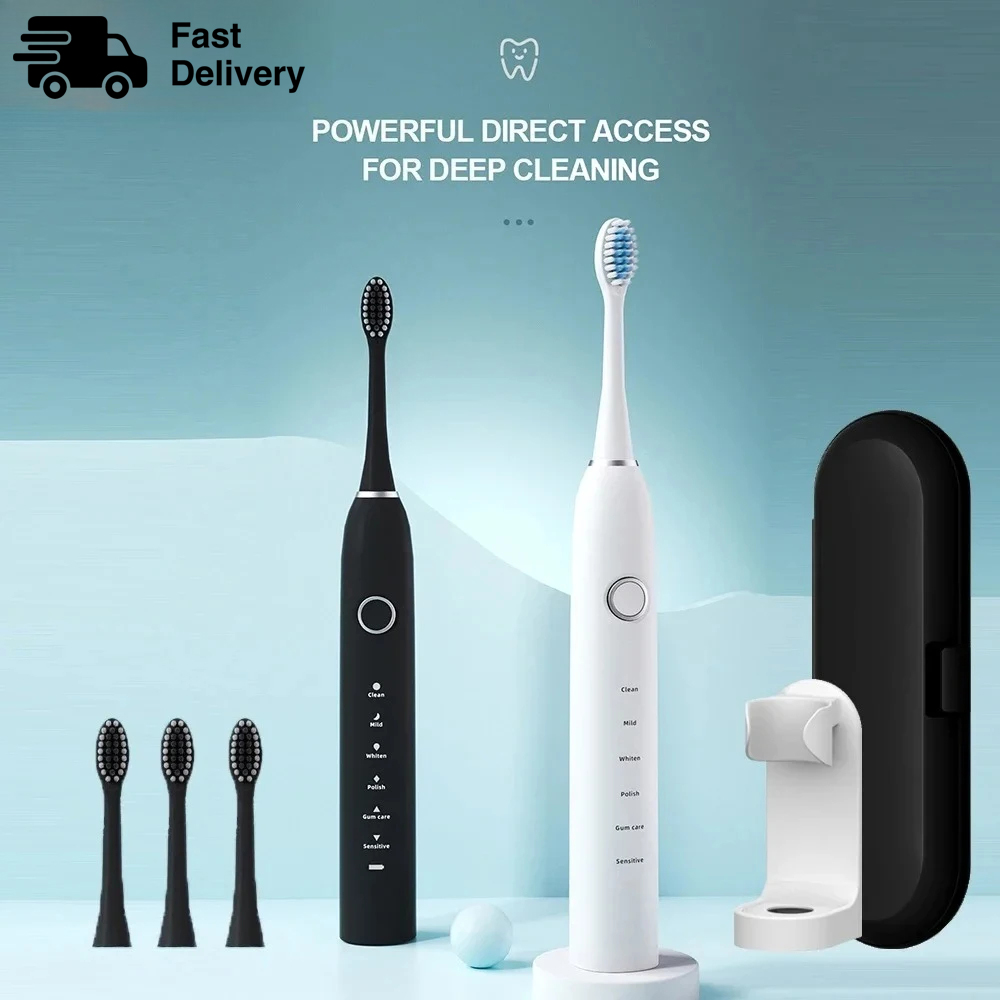 Teeth Whitening Kit - แปรงสีฟันไฟฟ้าโซนิค KLXKLX IPX7 แบบชาร์จไฟได้ แปรงสีฟันอัลตราโซนิกอัจฉริยะสำหรับฟอกฟันขาว พร้อมตัวตั้งเวลา